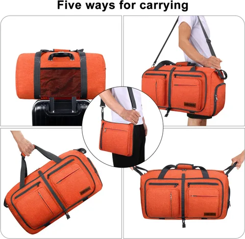 Miniatura 5 de Hi Kiss - Bolsa de viaje de tela de lana gruesa de 55 litros, bolsa dominguera plegable con compartimento para zapatos, para hombre y mujer