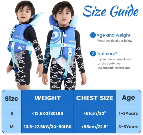 Miniatura 4 de Owntop Chaleco de natación para niños pequeños, chaqueta flotante, ayuda de natación para niños de 20-30-40-50 libras con correas de seguridad Azul