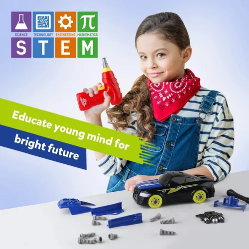 Miniatura 7 de Coogam Auto de carreras desmontable con herramienta de destornillador eléctrico, juguete de habilidad motora fina, juego de construcción