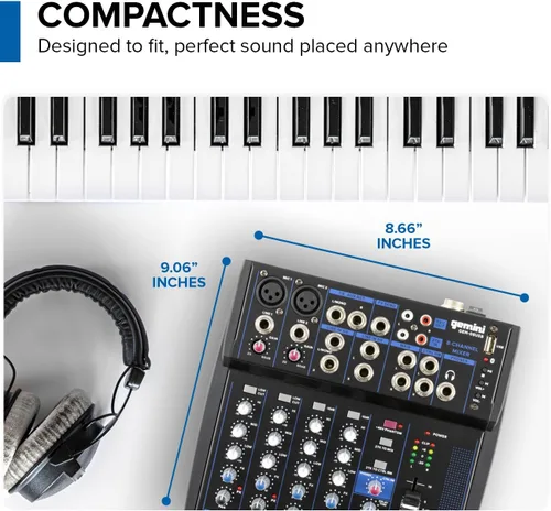 Miniatura 4 de Gemini - Mezclador de audio Bluetooth de 8 canales con reproducción USB, FX, EQ y Phantom Power, mezclador analógico compacto para podcasting