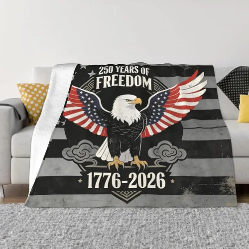 Miniatura 5 de 250 Anniversary USA Flag Flannel Fleece Throw Blankets, Patriotic Eagle Super Warm Soft Sofa Blanket All Season (40"x30")