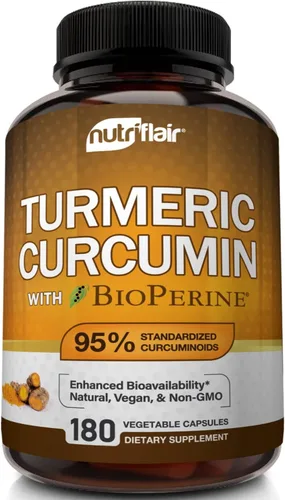 NutriFlair Curcumina de cúrcuma con BioPerine - Suplemento de cúrcuma de 1300 mg, extracto de curcuminoides estandarizado al 95% con pimienta negra