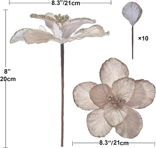 Miniatura 2 de Adornos de Flor de Magnolia Artificial de Navidad, Adornos de Árbol de Navidad, Ramas de Flores, Pack de 10 para Árbol de Navidad, Fiesta, Boda