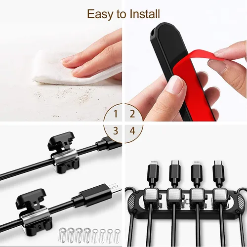 Miniatura 7 de Dracool Soporte magnético para cables, 6 ranuras, organizador de cables, organizador de cables, organizador de cables debajo del escritorio