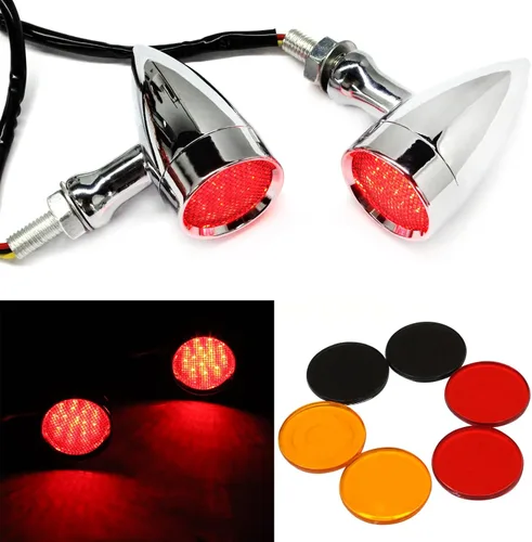 Miniatura 20 de 2 luces LED rojas de 15 piezas para motocicleta, luz de freno, intermitente, indicador de parada para Harley Honda Chopper (Luz roja cromada)