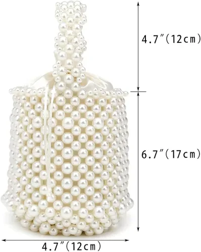 Miniatura 5 de SharPlus White Beaded Pearl Bucket Handbag for Women, Small Tube Clutch Purse Evening Bag for Bridal, Wedding, Party