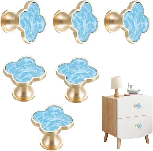 Miniatura 13 de 6 piezas de manijas de pomo de trébol de cuatro hojas de latón, pomos dorados para gabinetes, cajones, cómodas, muebles, cocina, armario, baño