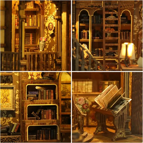 Miniatura 5 de CRIOLPO Kits de Rincón de Libros para Adultos - Kit de Rincón de Libros Decoración de Estantería Casa en Miniatura DIY Kit para Estantería - Kits