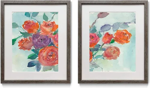 Miniatura 10 de Arte floral para pared, marco rústico de plata envejecida, juego de decoración de pared de 2 piezas: plumeria, caléndula, flores silvestres