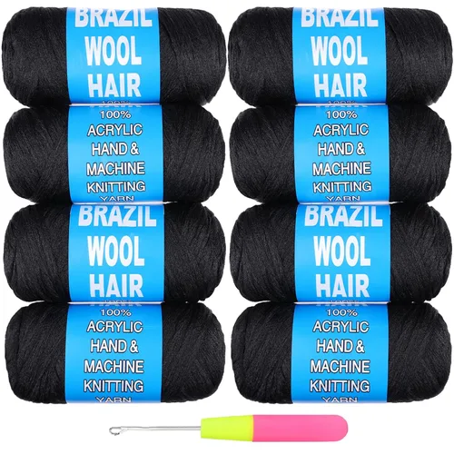 8 piezas de lana brasileña para trenzas, negro natural, cabello de lana brasileña para trenzar para mujeres, hilo para cabello para locs falsos de