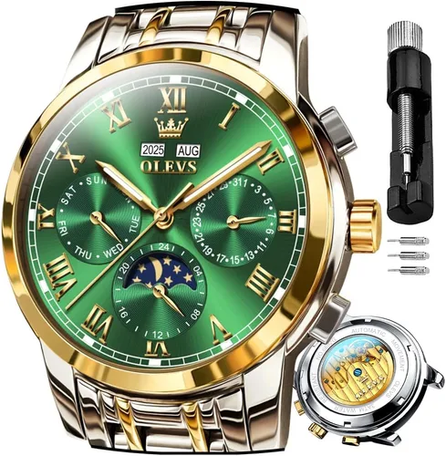 Miniatura 11 de OLEVS Relojes para hombre automático mecánico de cuerda automática reloj de pulsera multifunción calendario impermeable luminoso