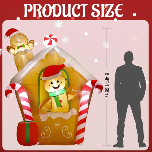 Miniatura 2 de MiniInflat Casa de jengibre inflable navideña de 5.4 pies, decoraciones navideñas para exteriores, decoración inflable navideña para patio con LED