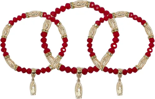 Miniatura 2 de Pulsera de Rosario de Guadalupe con 12 piezas, color rojo y plateado con bolsas de organza, recuerdo de bautizo, recuerdo de bautizo, quinceañera