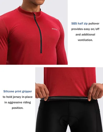 Miniatura 4 de Maillot de ciclismo para hombre con 3+1 bolsillos traseros con cremallera, manga larga, absorción de humedad, UPF 50+ media cremallera