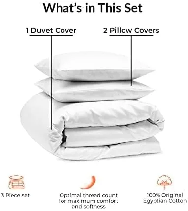 Miniatura 5 de British Linen's - Juego de funda de edredón 100% algodón egipcio, juego de ropa de cama de 3 piezas de lujo suave con cierre de cremallera