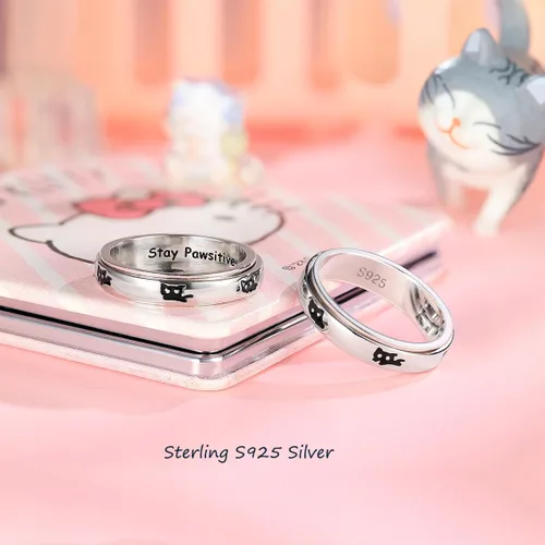 Miniatura 2 de LYTTMAB Keep Pawstive - Anillo de ansiedad para mujer, anillo giratorio con estampado de pata de perro y gato, anillo para ansiedad para mujer