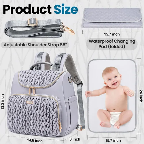 Miniatura 2 de Mochila de pañales Tealari convertible de 4 en 1, bolsa de pañales impermeable para bebé con cambiador, se convierte en bolso de mano para bebé, Gris