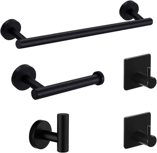 Nolimas Juego de 5 piezas de accesorios de baño negro mate incluido barra de toalla de mano de 16 pulgadas de largo, soporte de papel higiénico, 3