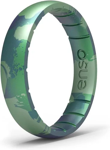Miniatura 14 de Enso Rings Anillo de silicona fino hecho a mano, diseño cómodo y flexible, 0.169 in de ancho, 0.069 in de grosor