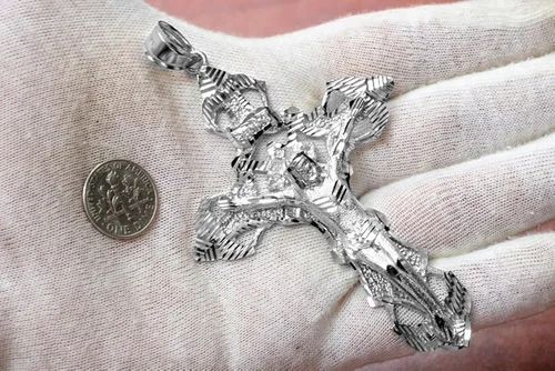 Miniatura 2 de Religious Jewelry by FDJ Colgante de cruz de crucifijo hip-hop de plata de ley 925 para hombre, Plata esterlina