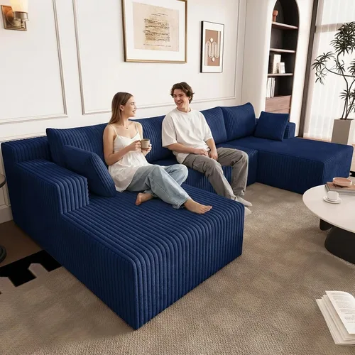 Miniatura 48 de Sofá seccional Cloud de 96 pulgadas, sofá deshuesado para sala de estar, sofá modular con asiento profundo, sofá de pana cómodo y esponjoso con Negro