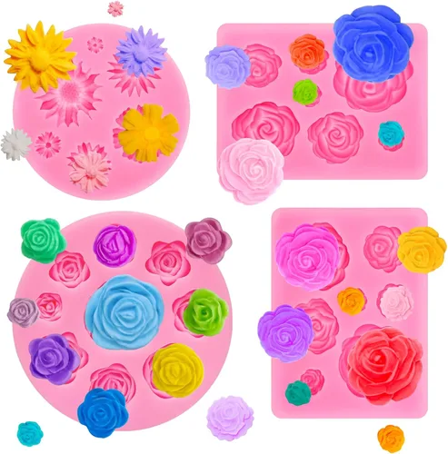 Miniatura 13 de 2 piezas de moldes de silicona con forma de flores, moldes de silicona para fondant y pastel, moldes de arcilla polimérica con forma de flor