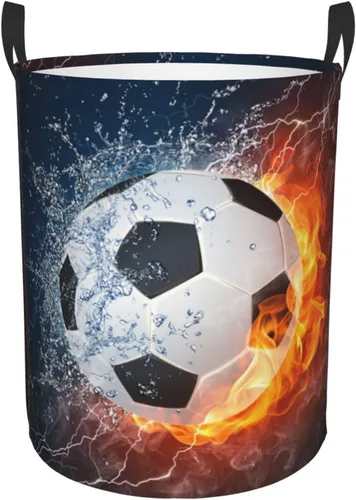 Balón de fútbol redondo en fuego y agua cesta de lavandería deportiva cesta de almacenamiento de fútbol juguetes organizador de ropa para el hogar,