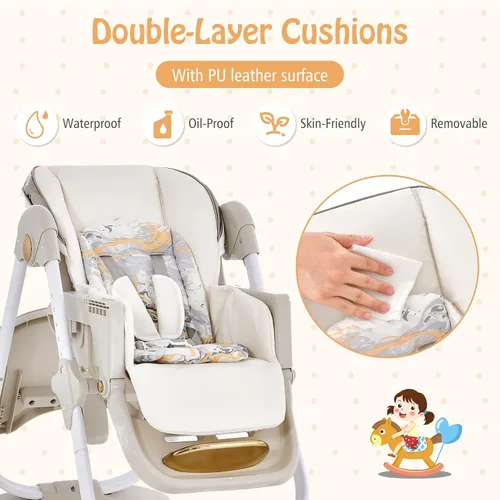 Miniatura 6 de HOMGX - Silla alta portátil, silla de alimentación plegable para bebés con reposapiés y respaldo ajustables, bandeja doble grande apta