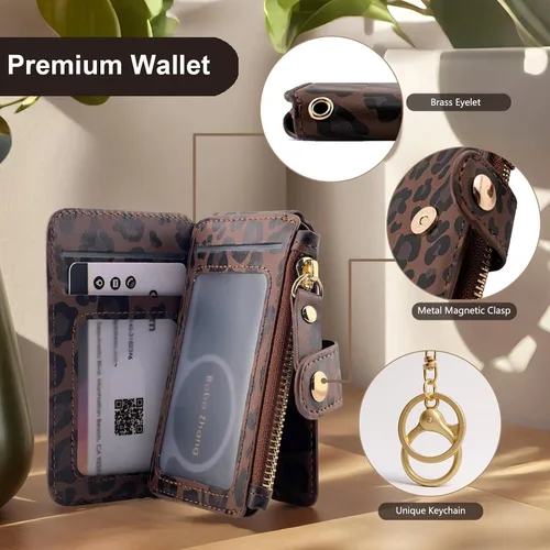 Miniatura 2 de Cartera con llavero, tarjetero con bloqueo RFID de piel, funda para tarjetas de crédito con cremallera para mujer