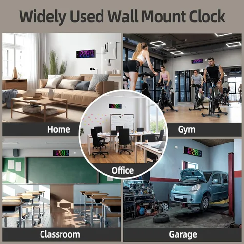 Miniatura 6 de HAITANG Reloj de pared digital de 8 colores, reloj digital grande de 16.2 pulgadas con temperatura, fecha, DST automático, luz nocturna, atenuador