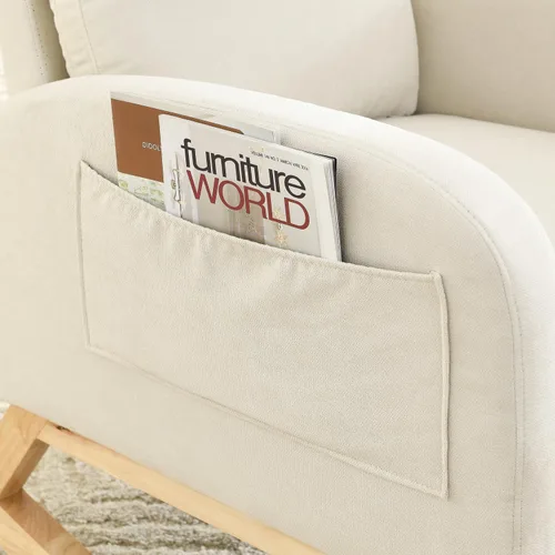 Miniatura 7 de Nursery Rocking Chair Teddy Modern Upholstered Glider Rocker Rocking Accent Chairs with Two Side Pocket ＆ High Backrest Comfy Reading Chair for Beige