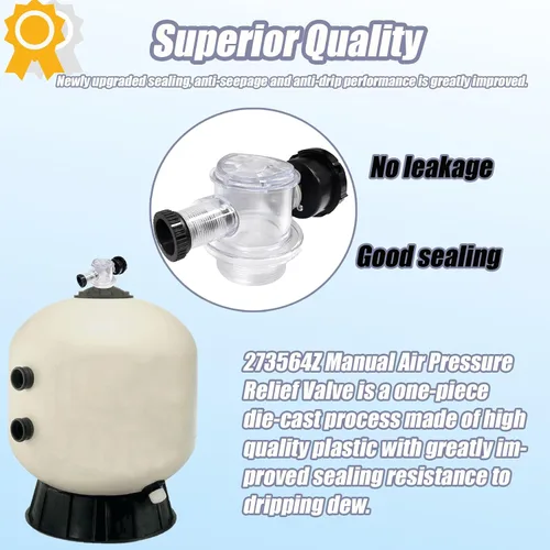 Miniatura 6 de 273564Z - Válvula manual de alivio de aire, 273564Z, compatible con Pentair para Triton II, Triton C, TR100C y TR140C, filtros de arena de spa