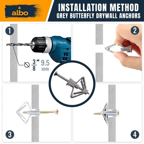 Miniatura 4 de Kit de anclaje para paneles de yeso Albo Anclajes de pared huecos con tornillos 50 piezas. (Anclaje gris 25 piezas + tornillos 25 piezas) Anclajes
