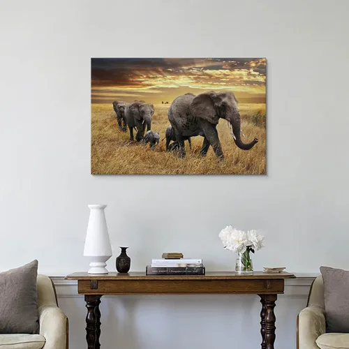 Miniatura 4 de Arte de pared blanco y negro de elefante – Pintura rústica en lienzo – Imagen de animales africanos – Obra de arte natural para decoración de baño