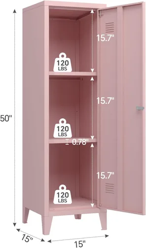 Miniatura 3 de MIOCASA Gabinete de metal para oficina en casa con puertas y estantes con cerradura para archivadores organizadores de abrigos para niños Rosa