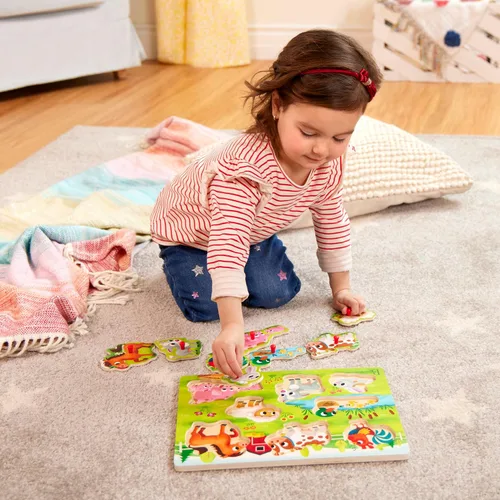 Miniatura 2 de B. toys Peek & Explore Puzzle 4 – Pack – Juguetes de madera para niños pequeños – 8 piezas cada uno – Vehículos, camiones, animales, corral – 2+ años