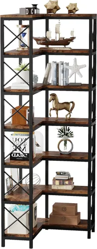 Miniatura 8 de Tribesigns Estantería de esquina de 7 estantes, estantería grande moderna de esquina, estante alto de 7 niveles con marco de metal para sala de Negro