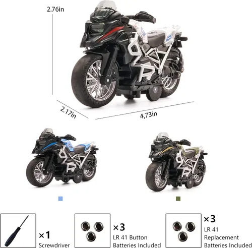 Miniatura 5 de Juguete de Motocicleta de Metal Fundido - Juguetes de Retroceso con Sonido y Luz, Juguetes de Motocicleta para Niños, Juguetes para Niños de 3-9 Azul