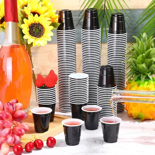 Miniatura 6 de Layhit Paquete de 200 vasos de chupito de plástico de 2 onzas, vasos desechables, vasos de boda, fiesta de cumpleaños, suministros para servir Negro
