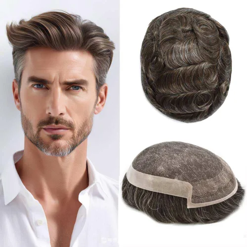 Miniatura 40 de Toupee Hair System For Men Real Human Hair Swiss Lace Mens Toupee Men Hair Replacement System Natural Hairline Mens Hairpieces 6X8"-80% light