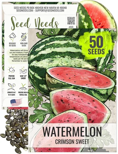 Seed Needs Semillas de sandía para plantar sandías dulces carmesí, reliquia sin OMG y sin tratar, cultiva un jardín cultivado en casa al aire libre