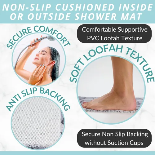Miniatura 2 de ENKOSI Alfombra antideslizante para ducha y baño Loofah - Comodidad acolchada suave - Sin ventosas para bañeras lisas o texturizadas - Drenaje