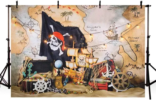 Miniatura 3 de MEHOFOND Fondo de fotos de mapa del tesoro pirata de 7 x 5 pies para niños, isla de cumpleaños, mapa del tesoro, decoración de fiesta de cumpleaños