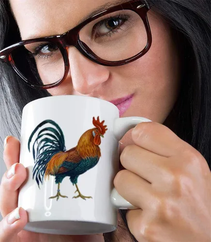 Miniatura 5 de Taza de café personalizada de 11 onzas de gallo con aspecto vintage J Animals Farm & Domesticated Ceramic Tea Cup Design Only
