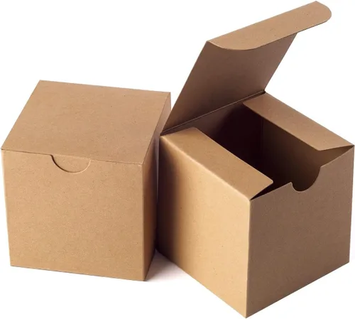 GEFTOL Caja de regalo pequeña de papel de estraza, paquete de 50 unidades, 3 x 3 x 3 pulgadas, caja de regalo de papel para damas de honor, para