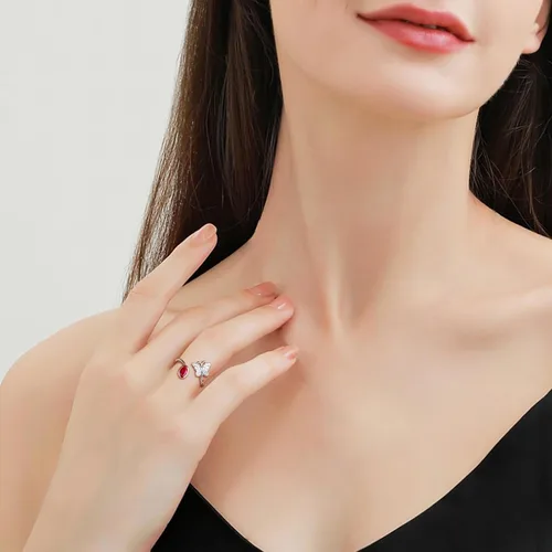 Miniatura 3 de DAYBYDAY Anillo de mariposa de plata de ley 925 para mujeres y niñas, delicados anillos de aniversario, chapado en oro rosa, dos tonos, creado