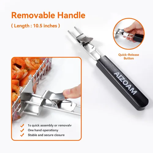 Miniatura 5 de AIGMM herramienta de malla de acero inoxidable portátil, para asar a la parrilla pescado, vegetales, carne, camarones, costillitas, y mucho mas.