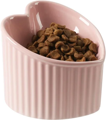 Miniatura 13 de Tazón inclinado elevado de 5.5 pulgadas, cuenco elevado de cerámica para gatos, con forma de corazón de amor, plato inclinado para alimentación