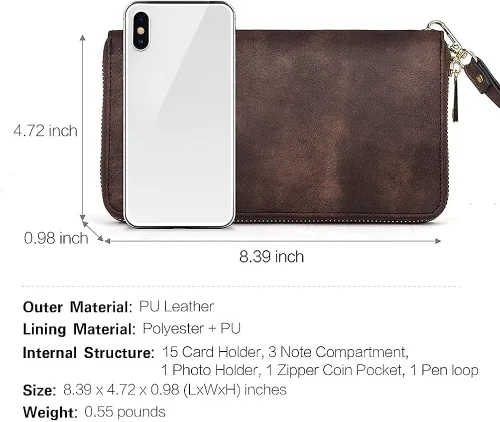 Miniatura 3 de CLUCI Cartera grande de cuero con cremallera alrededor del tarjetero organizador de tarjetas para mujer bolso de mano con mochila para mujer bolso