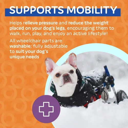 Miniatura 5 de Walkin' Wheels Silla de ruedas para perros pequeños, silla de ruedas ligera para patas traseras, 15-25 libras, para altura de pierna de 9-11 Azul